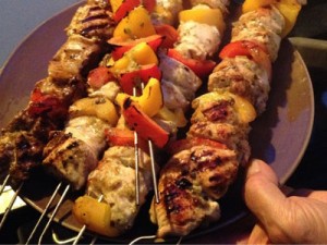 Chicken & Pepper Kababs with Zukali Cilantro Pineapple Salsa