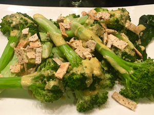 Carrie Mae's Kitchen Chia Seeds Crunchy Strips finished broccoli dish